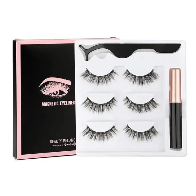Magnetic Eyelashes Set with Waterproof Eyeliner and Tweezer - LV B&B Shop