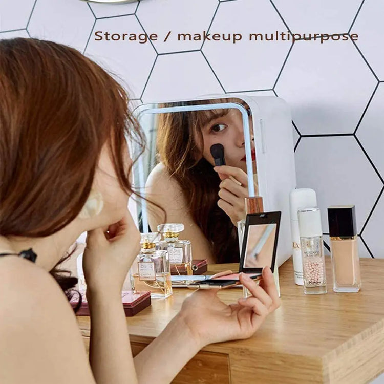 Mini Make up Fridge with LED light mirror - LV B&B Shop