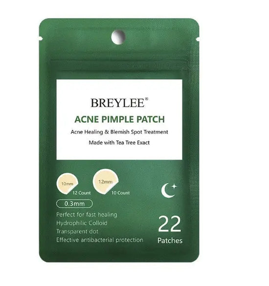 Tea Tree Acne Patches package with 22 count, featuring acne healing and blemish spot treatment.