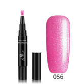 3 in 1 Nail Polish Gel Pen with vibrant pink color and sleek applicator brush.