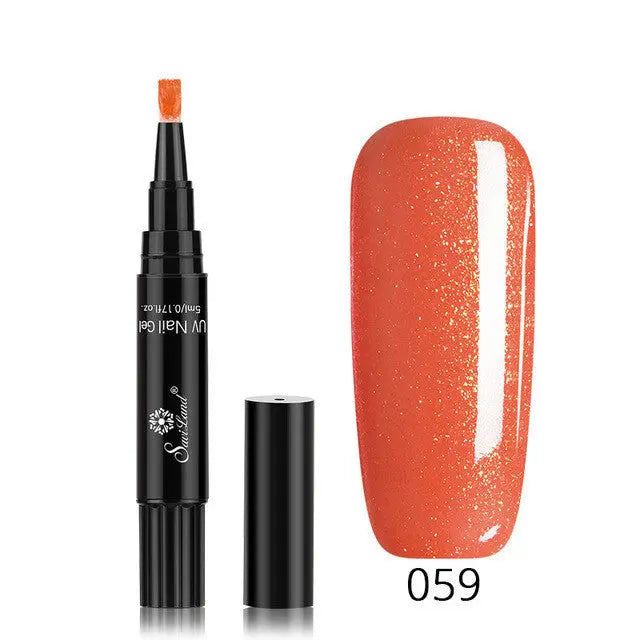3-in-1 Nail Polish Gel Pen with vibrant orange color and brush applicator.