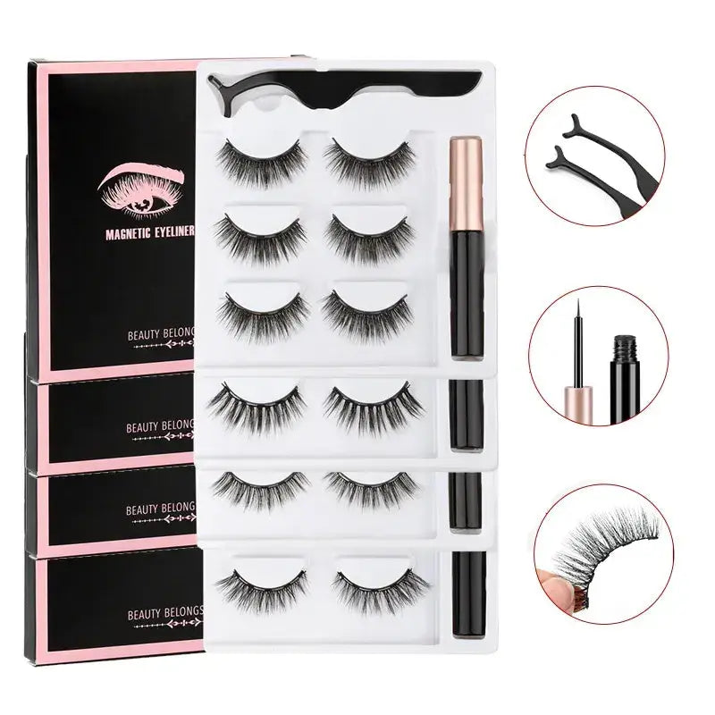 Magnetic Eyelashes Set with Waterproof Eyeliner and Tweezer Zendrop
